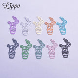 50pcs Filigree Cactus Charms Brass Plant Pendant DIY Earring