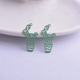 50pcs Filigree Cactus Charms Brass Plant Pendant DIY Earring
