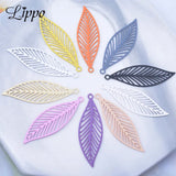 50pcs Brass Long Leaf Charms 10x32mm DIY Earring Findings