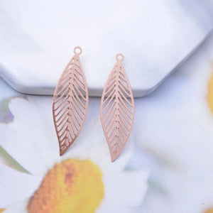 50pcs Brass Long Leaf Charms 10x32mm DIY Earring Findings
