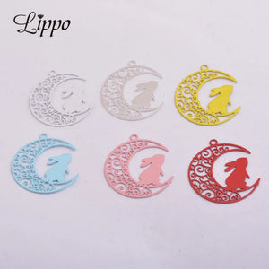 50pcs Moon Rabbit Charms Pendants for DIY Jewelry Making Craft