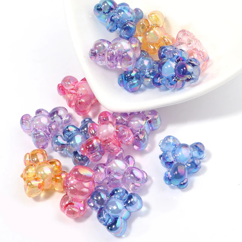 50pcs Mixed Bear Shape Acrylic Plated Beads for DIY Jewelry Making