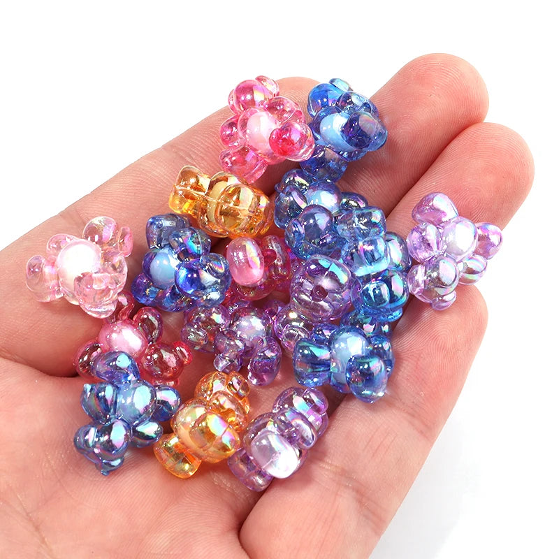 50pcs Mixed Bear Shape Acrylic Plated Beads for DIY Jewelry Making