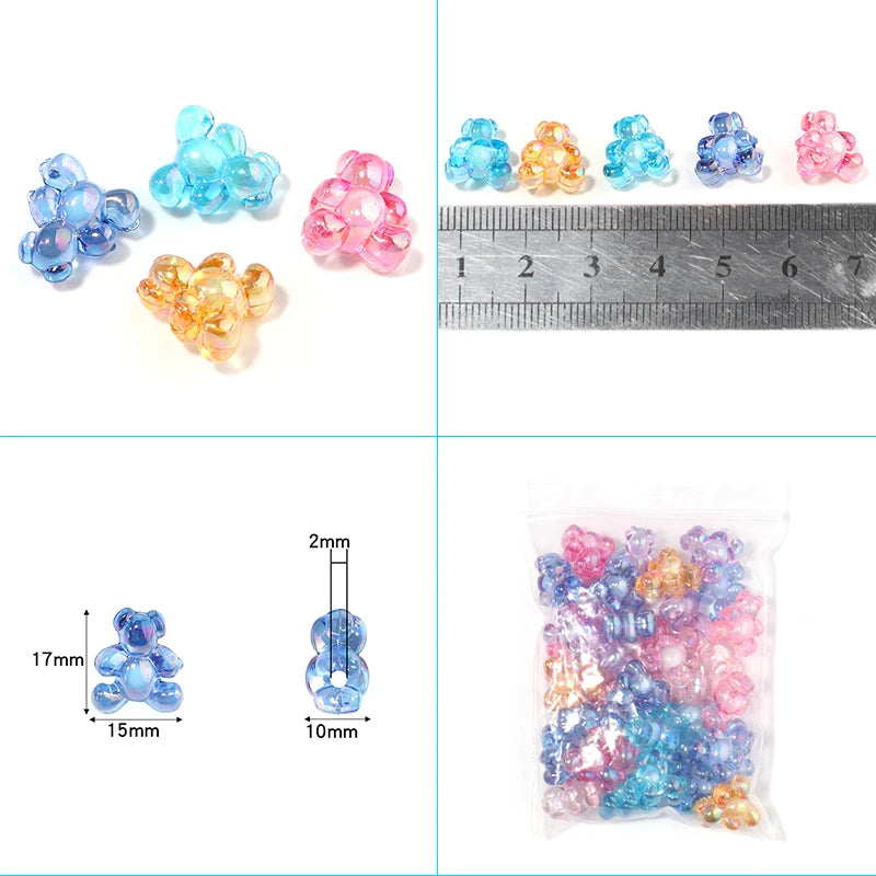 50pcs Mixed Bear Shape Acrylic Plated Beads for DIY Jewelry Making