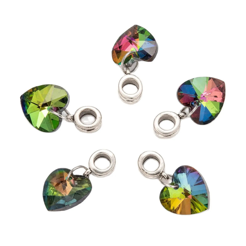 50pcs Heart Dangle Beads Glass Charms DIY Jewelry Making Colorful 25mm