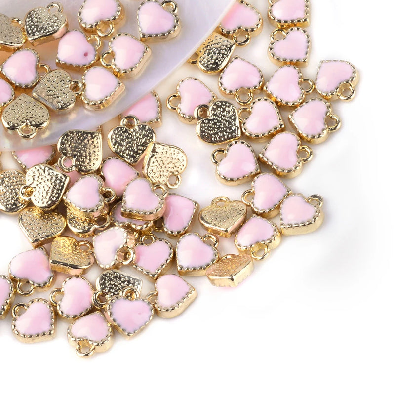 50pcs Alloy Enamel Heart Charms for Jewelry Making DIY Decor Accessories