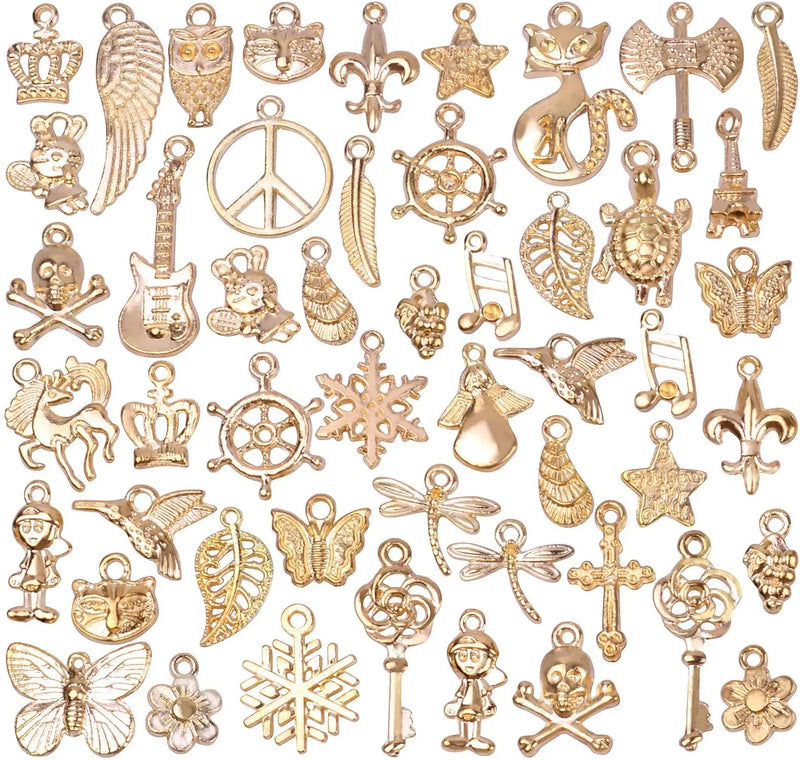 50pcs Mixed Butterfly Insect Leaf Cross Pendant Charms DIY Jewelry Making Charms