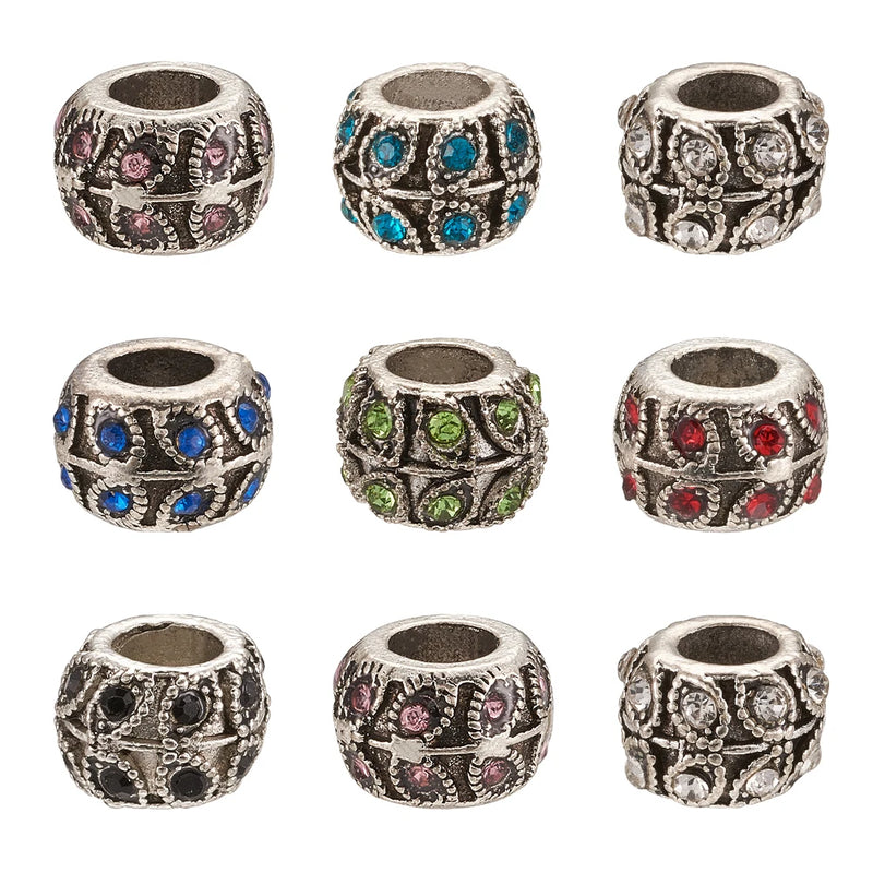 50pcs Rhinestone Alloy European Beads Large Hole Rondelle Mix for Jewelry Making