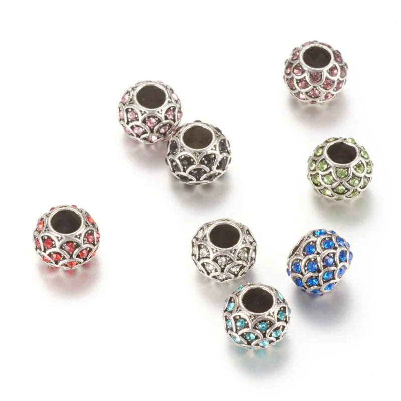 50pcs Rhinestone European Beads Charm Large Hole Rondelle for Jewelry Making