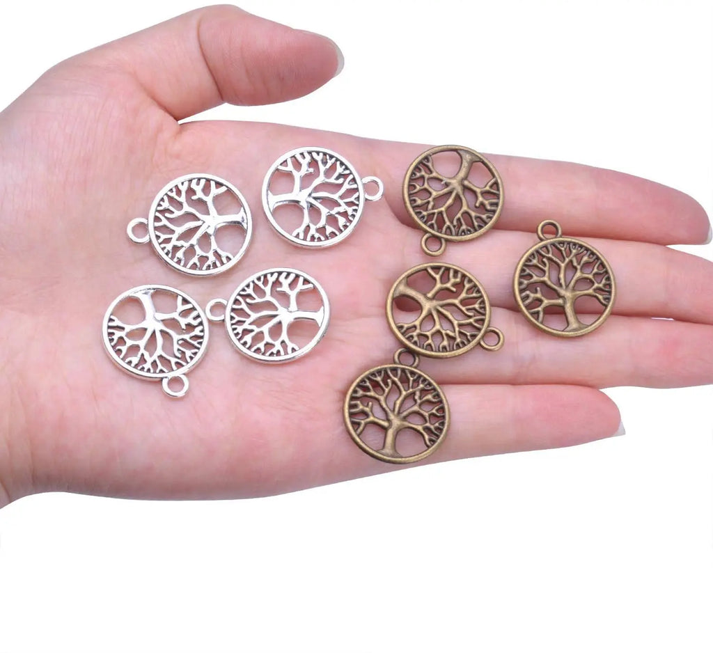 50pcs Alloy Tree of Life Charms Vintage Dangle Pendants for DIY Jewelry Making