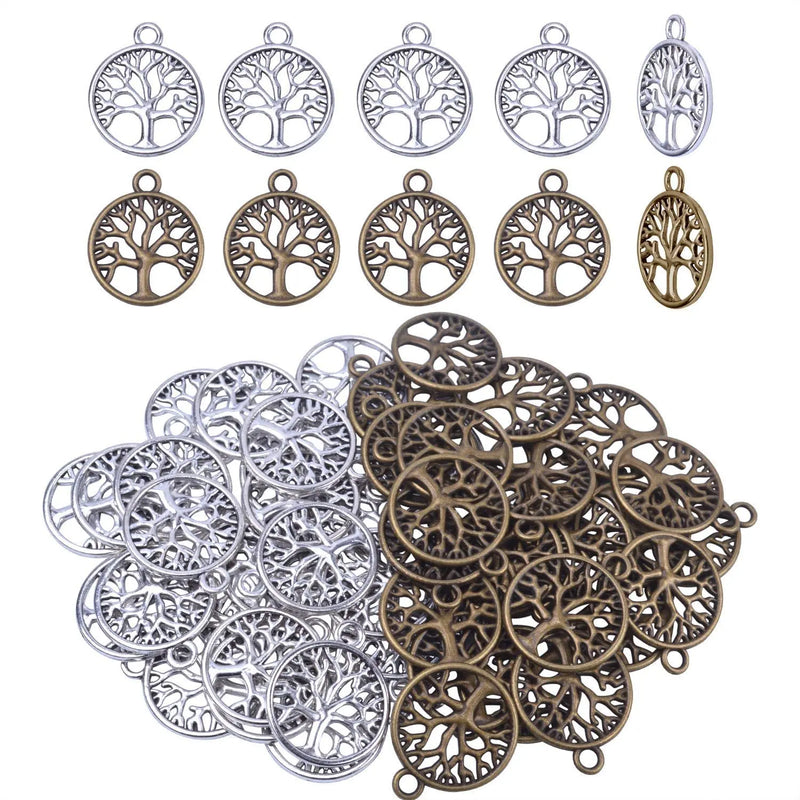 50pcs Alloy Tree of Life Charms Vintage Dangle Pendants for DIY Jewelry Making