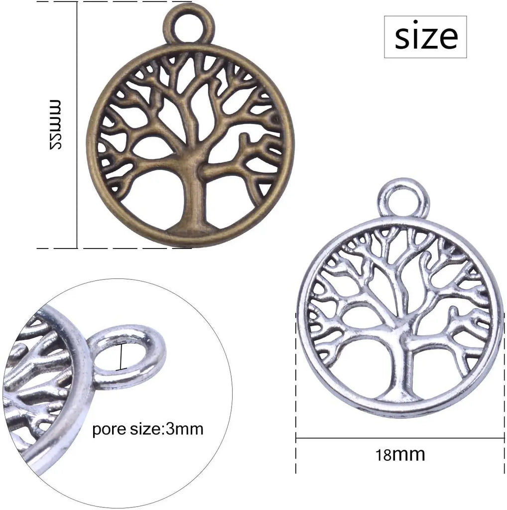 50pcs Alloy Tree of Life Charms Vintage Dangle Pendants for DIY Jewelry Making