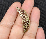 50pcs Antique Bronze 2 Sided Leaf Charms Pendant 38x13mm