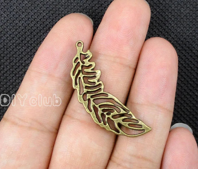 50pcs Antique Bronze 2 Sided Leaf Charms Pendant 38x13mm