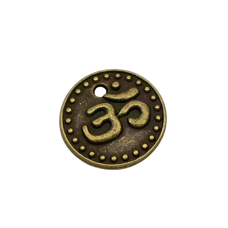 50pcs Antique Bronze OM Charms Pendants 15mm Double-Sided Yoga Jewelry Making