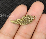 50pcs Antique Bronze Rose Flower Angel Wing Charms Pendant