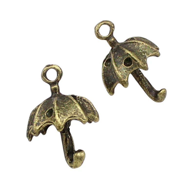 50pcs Antique Bronze 3D Umbrella Charms Pendant 20x12mm