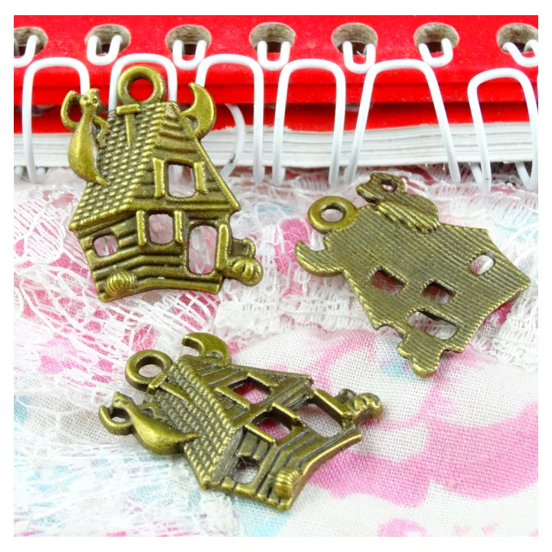 50pcs Antique Bronze Castle House Pendant Charms for DIY Jewelry Making