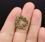 50pcs Antique Bronze Flower Heart Charms Pendants 2 Sided 21x18mm
