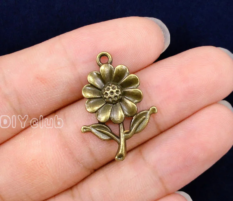 50pcs Antique Bronze Flower Rose Charms Pendant 27x19mm