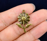 50pcs Antique Bronze Flower Rose Charms Pendant 27x19mm