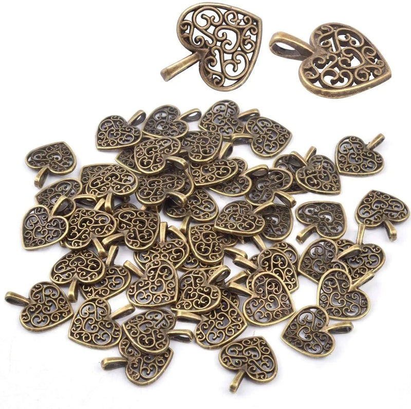 50pcs Hollow Heart Charms Tibetan Alloy Pendants for DIY Jewelry