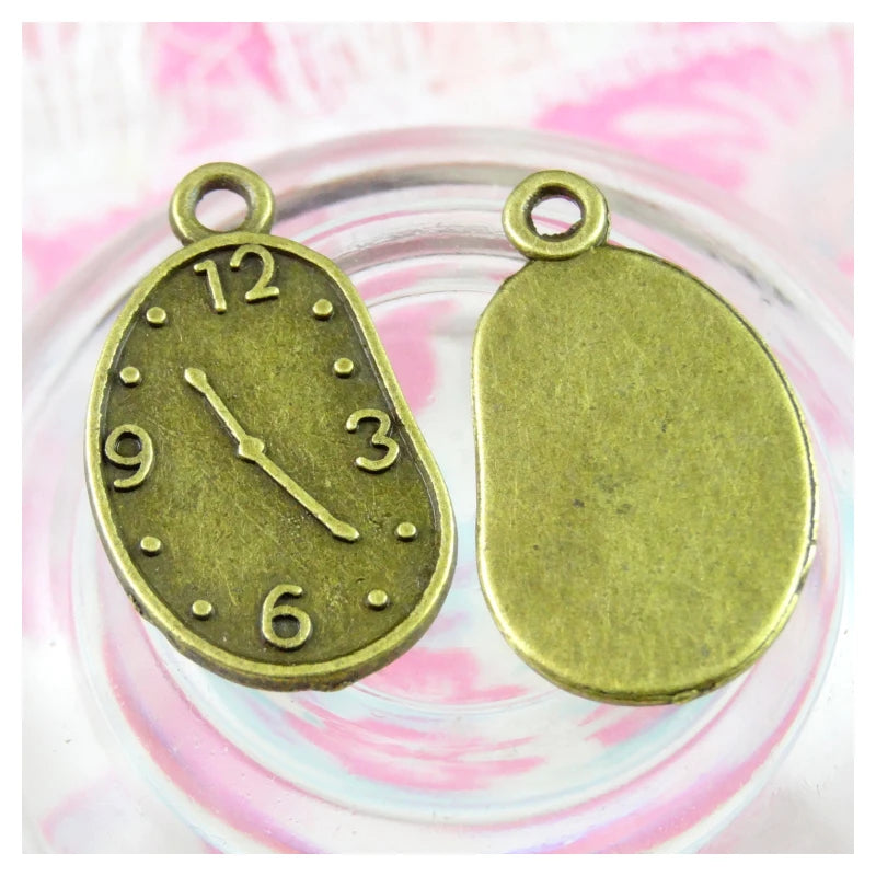 50pcs Antique Bronze Plated Clock Charm Vintage Jewelry Findings