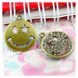 50pcs Smiling Face Charm Antique Bronze Pendant for DIY Jewelry Making