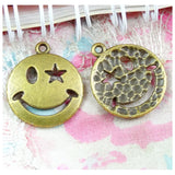 50pcs Smiling Face Charm Antique Bronze Pendant for DIY Jewelry Making