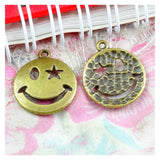 50pcs Smiling Face Charm Antique Bronze Pendant for DIY Jewelry Making