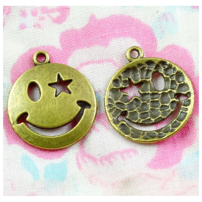 50pcs Smiling Face Charm Antique Bronze Pendant for DIY Jewelry Making