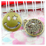 50pcs Smiling Face Charm Antique Bronze Pendant for DIY Jewelry Making