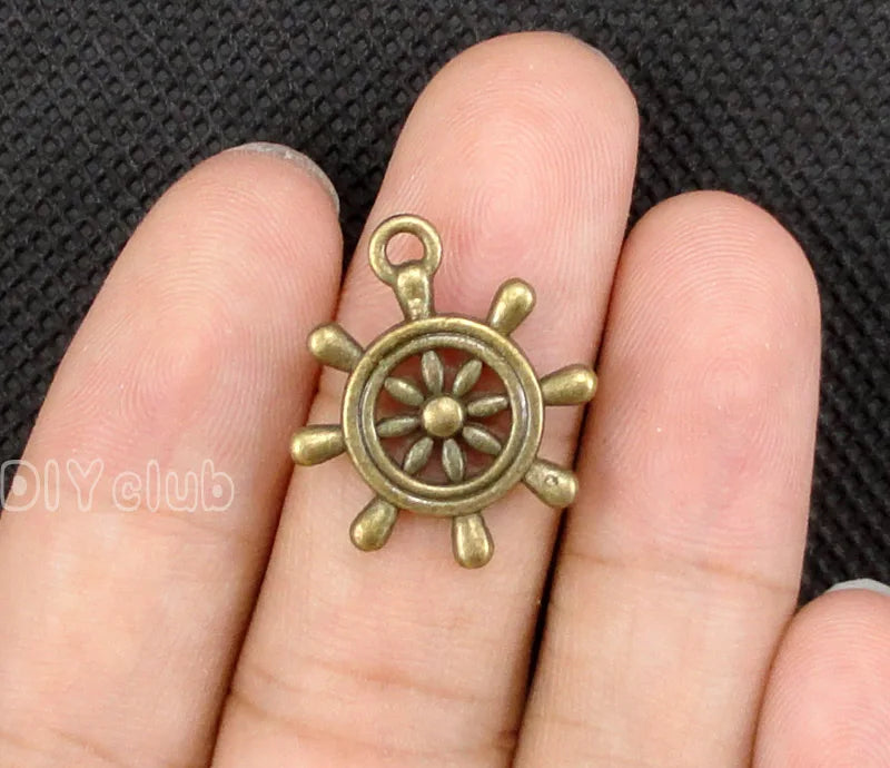 50pcs Antique Bronze Wheel Rudder Charms Pendant 23x19mm