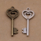 50pcs Antique Bronze Heart Shape Key Charms Pendants DIY Jewelry 52*19mm