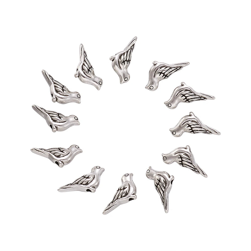 50pcs Antique Silver Bird Tibetan Alloy Beads Metal Spacer Beads