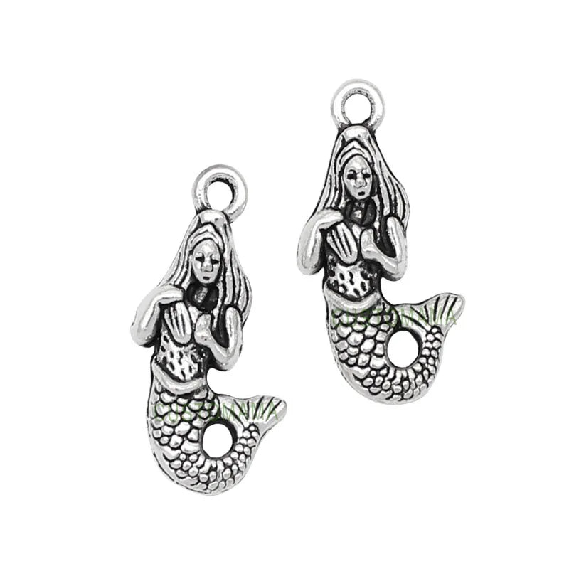 50pcs Tibetan Silver Mermaid Charms Pendant