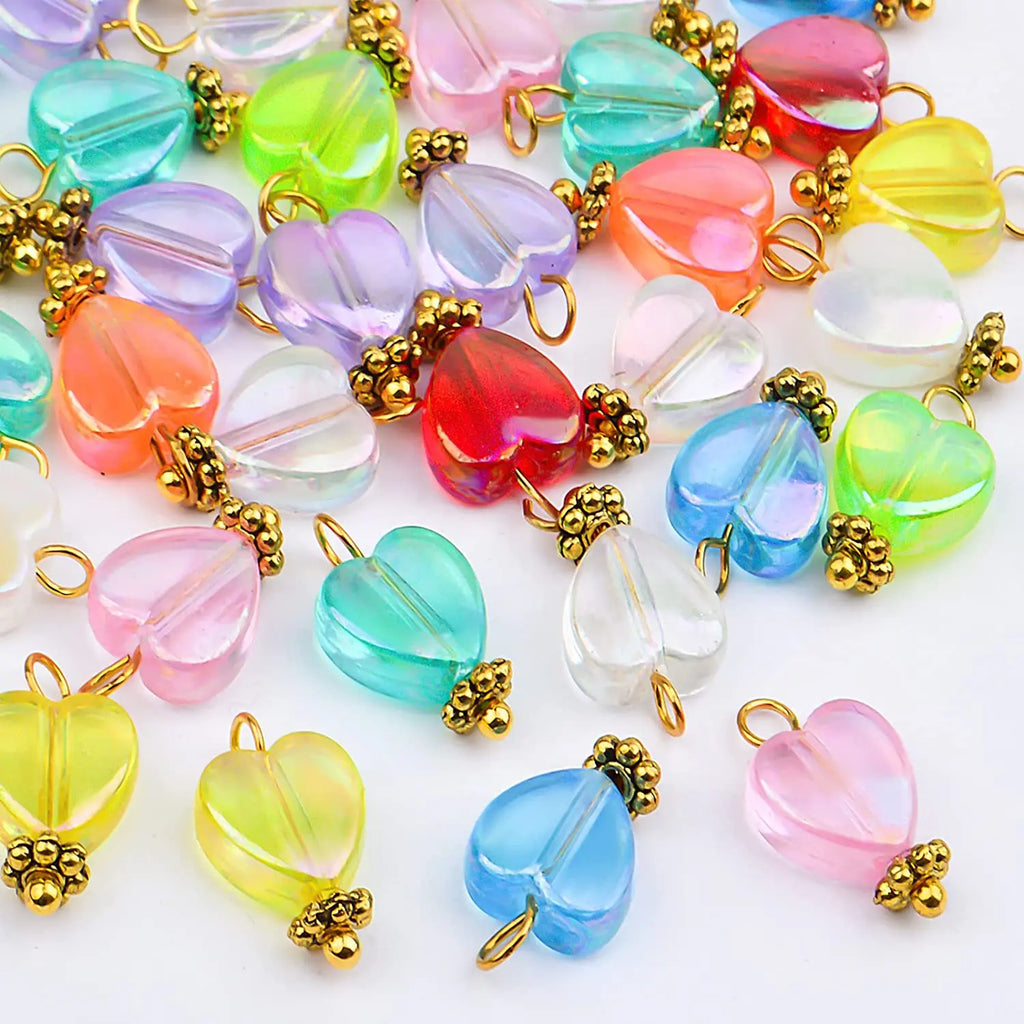 50pcs Mixed Colors Heart Charms for DIY Jewelry Making