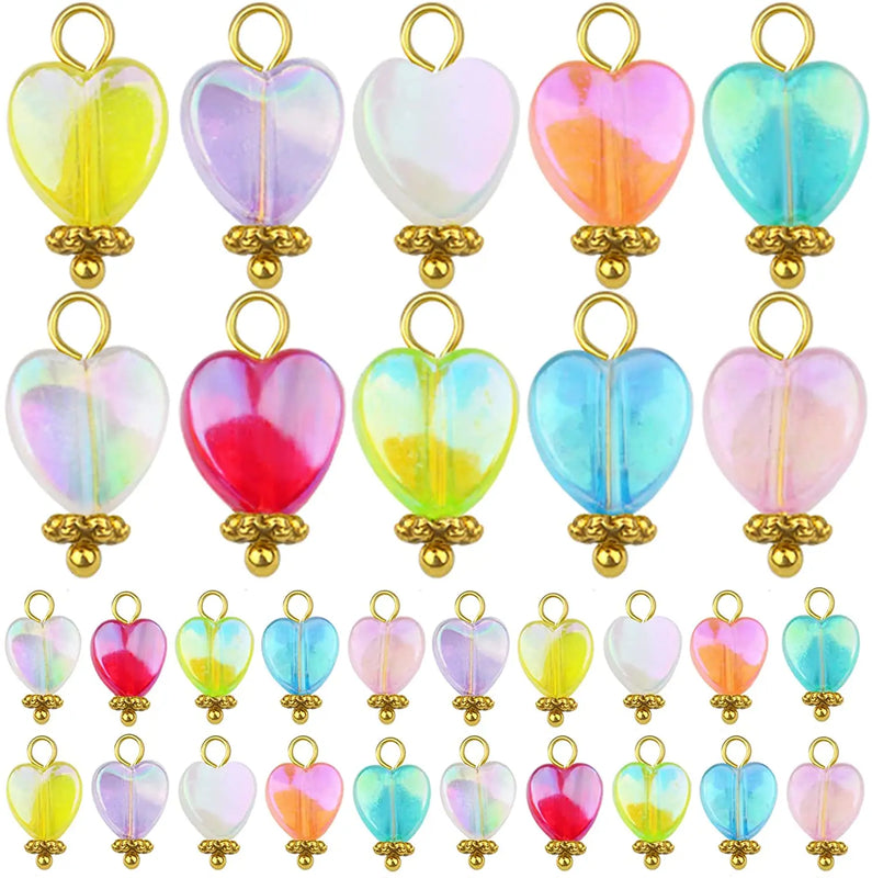 50pcs Mixed Colors Heart Charms for DIY Jewelry Making