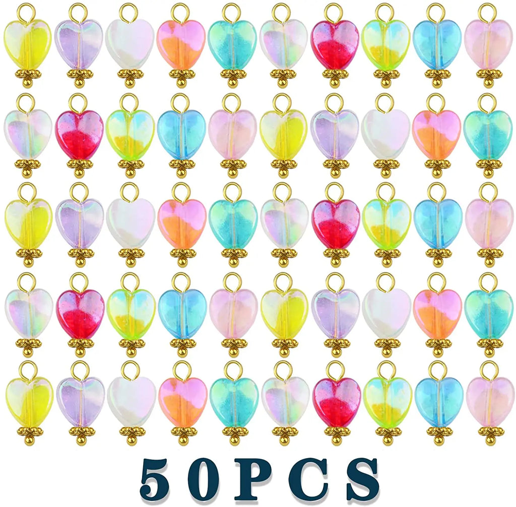 50pcs Mixed Colors Heart Charms for DIY Jewelry Making