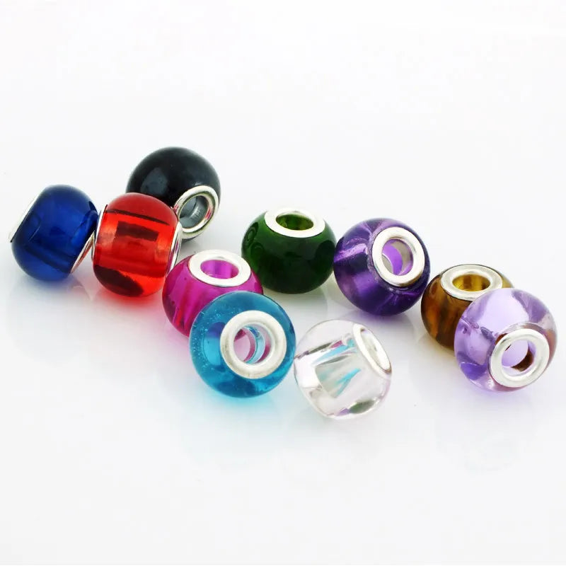 50pcs Assorted Crystal Beads 15*10mm Glass Clear Silver Plated Spacer Charm