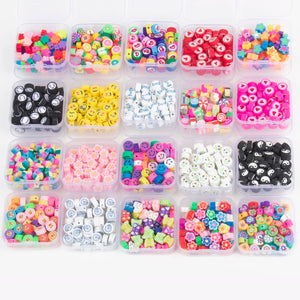 50pcs Mixed Polymer Clay Beads Charms Cartoon Flower Heart Smiley Bead Jewelry