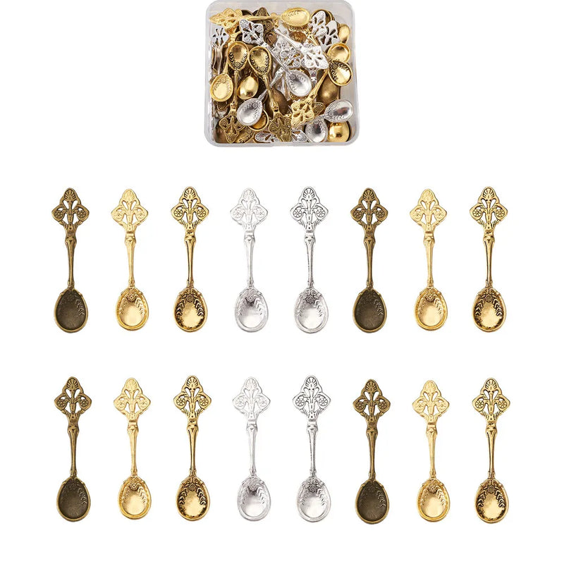 50pcs Tibetan Style Big Pendants Spoon Mixed 58x15.5x2mm 5 colors 10pcs/color
