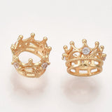50pcs Crown Brass Beads 18K Plated CZ Large Hole Metal Spacer Bead