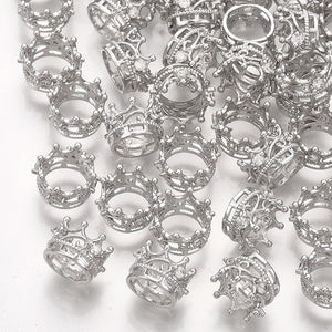 50pcs Crown Brass Beads 18K Plated CZ Large Hole Metal Spacer Bead
