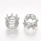 50pcs Crown Brass Beads 18K Plated CZ Large Hole Metal Spacer Bead