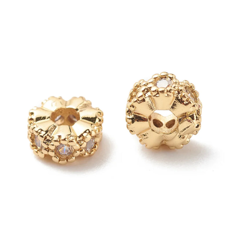 50pcs Brass CZ Flower Spacer Beads Cadmium & Lead Free Golden 6x3mm