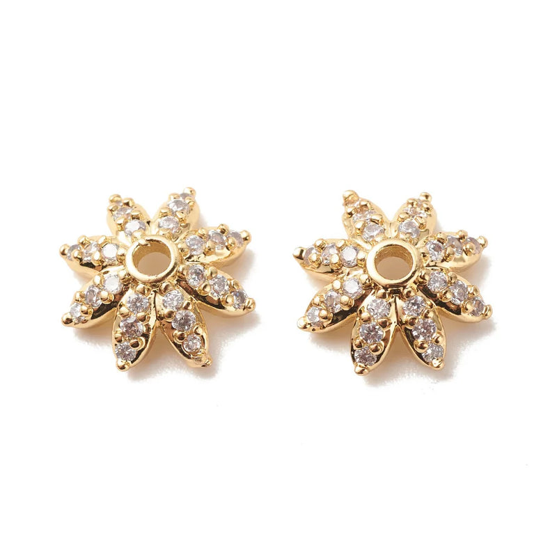 50pcs Brass CZ Multi-Petal Flower Bead Caps 10x3.5mm DIY Jewelry Making