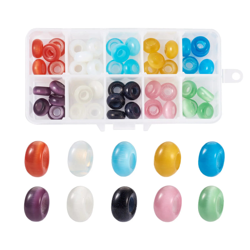 50pcs Cat Eye Stone Rondelle Large Hole Beads for DIY Charm Bracelets