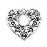 50pcs Heart Flower Charm Pendant Tibetan Bronze Silver DIY Jewelry