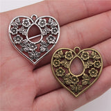 50pcs Heart Flower Charm Pendant Tibetan Bronze Silver DIY Jewelry